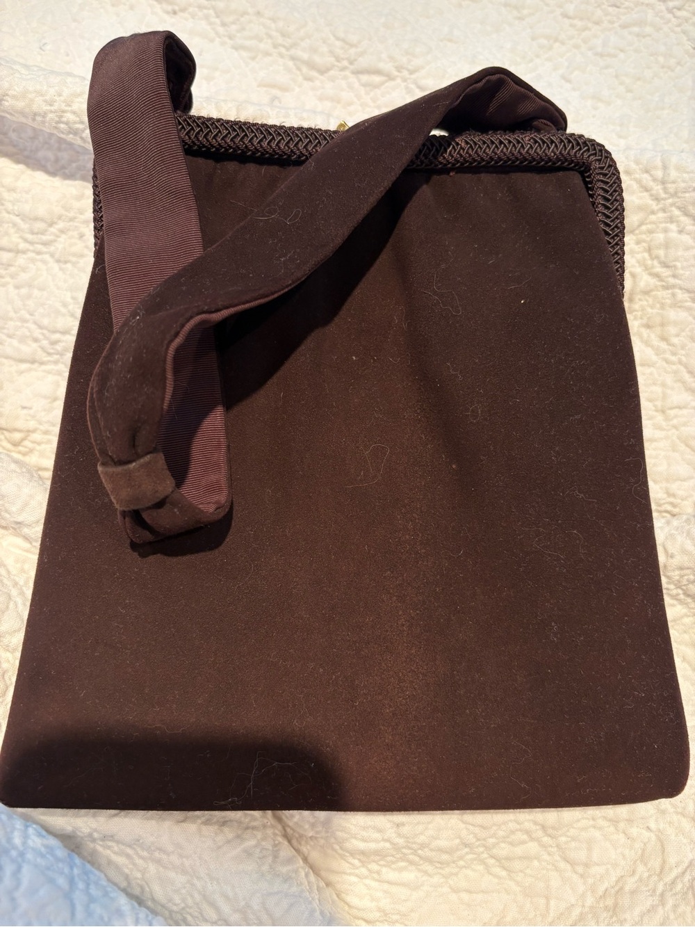 RARE 🔥 Rosenfeld Purse Chocolate Brown Suede Silk Lined Gold Clasp